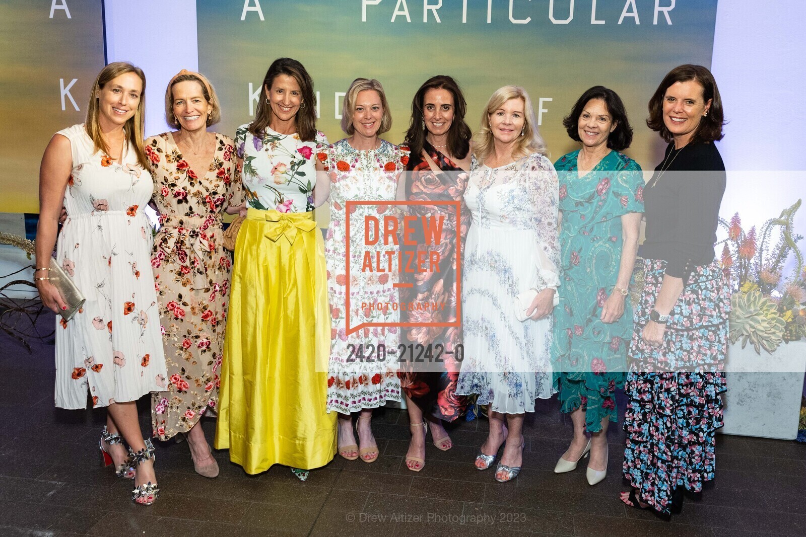 Meredith Meeks, Lisa Gani, Teresa Byrne, Erin Grant, Nicole Sheehan, Suzanne Jain, Jennifer Malloy, Bouquets to Art Opening Night 2023, de Young Museum @ 50 Hagiwara Tea Garden Dr, SF, CA 94118 US. de Young Museum @ 50 Hagiwara Tea Garden Dr, SF, CA 94118 US, June 5th, 2023, Photo #2420-21242-0 Meredith Meeks, Lisa Gani, Teresa Byrne, Erin Grant, Nicole Sheehan, Suzanne Jain, Jennifer Malloy, Photo #2420-21242-0
