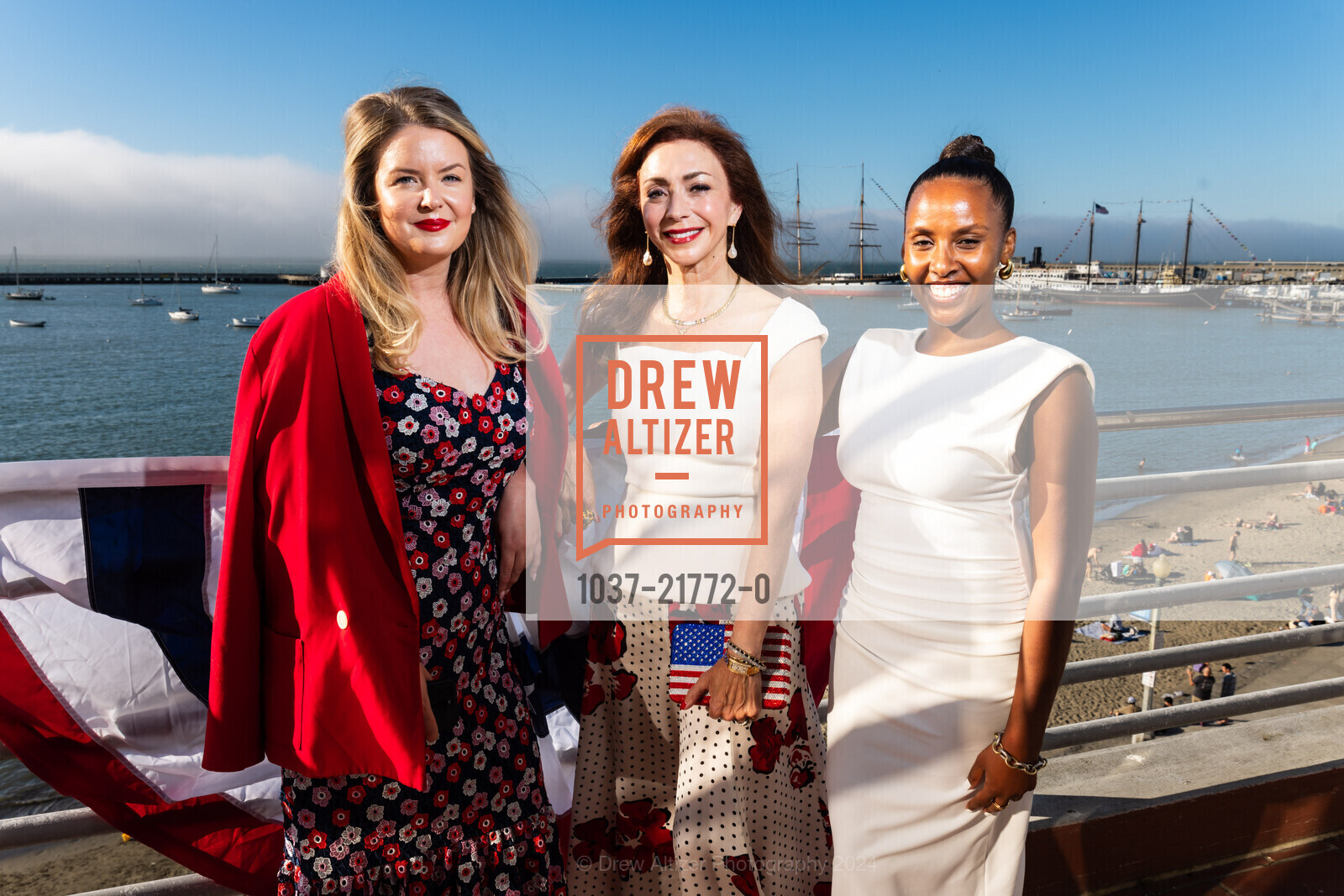 Liston Hulse, Maryam Muduroglu, Meron Foster, San Francisco Consular Corps July 4th Celebration at the Maritime Museum, Maritime Museum. 900 Beach St, SF, CA 94109 US, July 4th, 2024, Photo #1037-21772-0 Liston Hulse, Maryam Muduroglu, Meron Foster, Photo #1037-21772-0